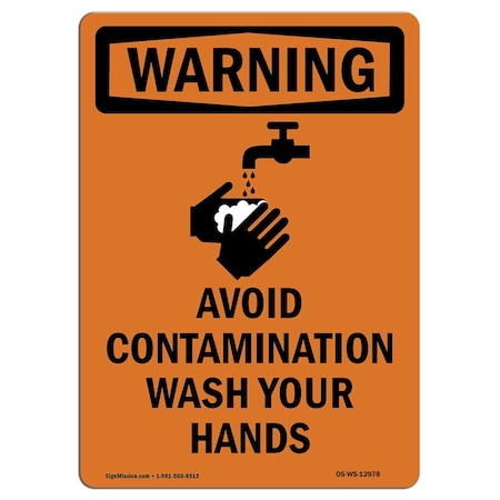 OSHA WARNING Sign, Avoid Contamination W/ Symbol, 18in X 12in Aluminum